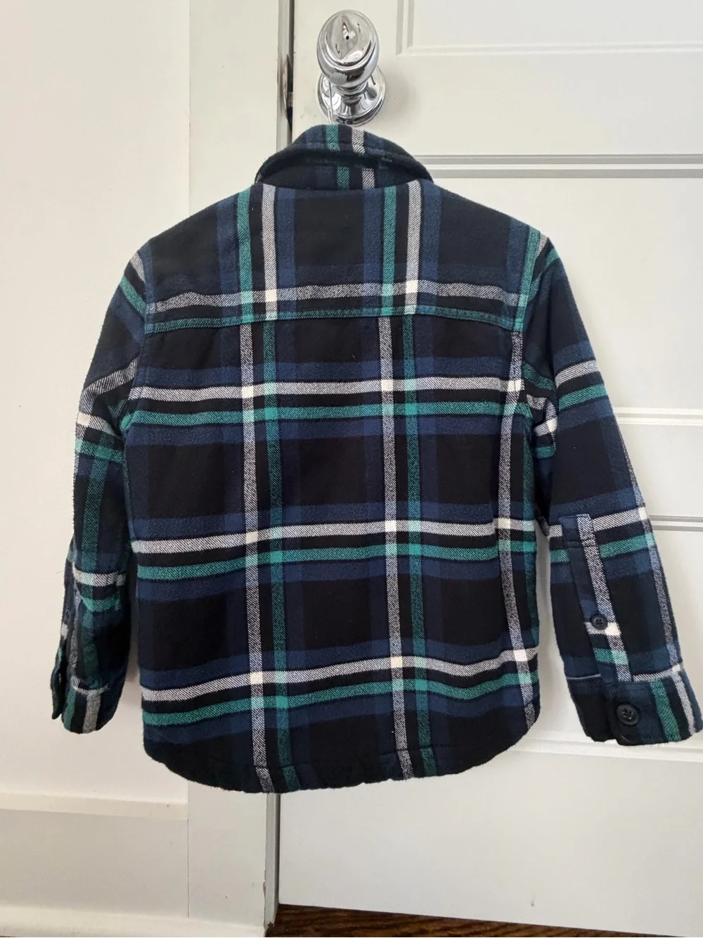 abercrombie kids navy and teal plaid puffer jacket